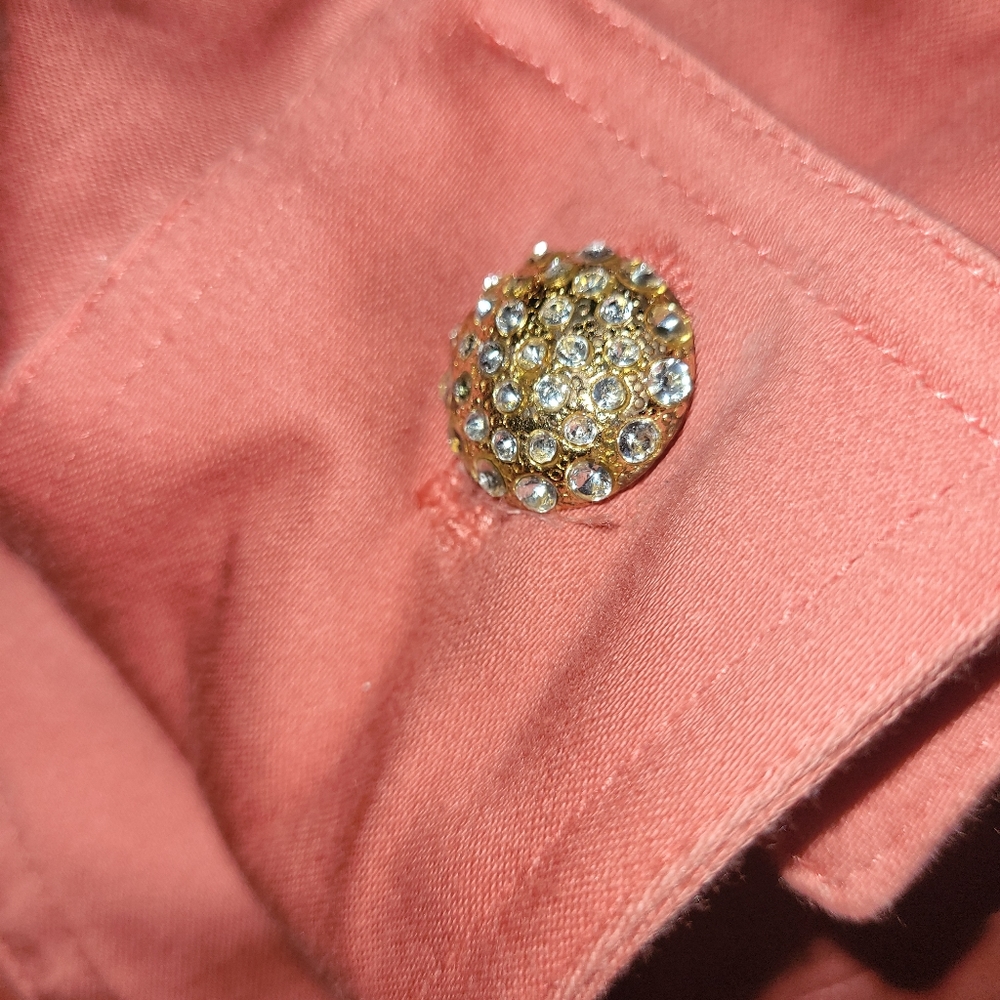 Coral Blazer With Gold and Crystal Look Button Details - Picture 4 of 4